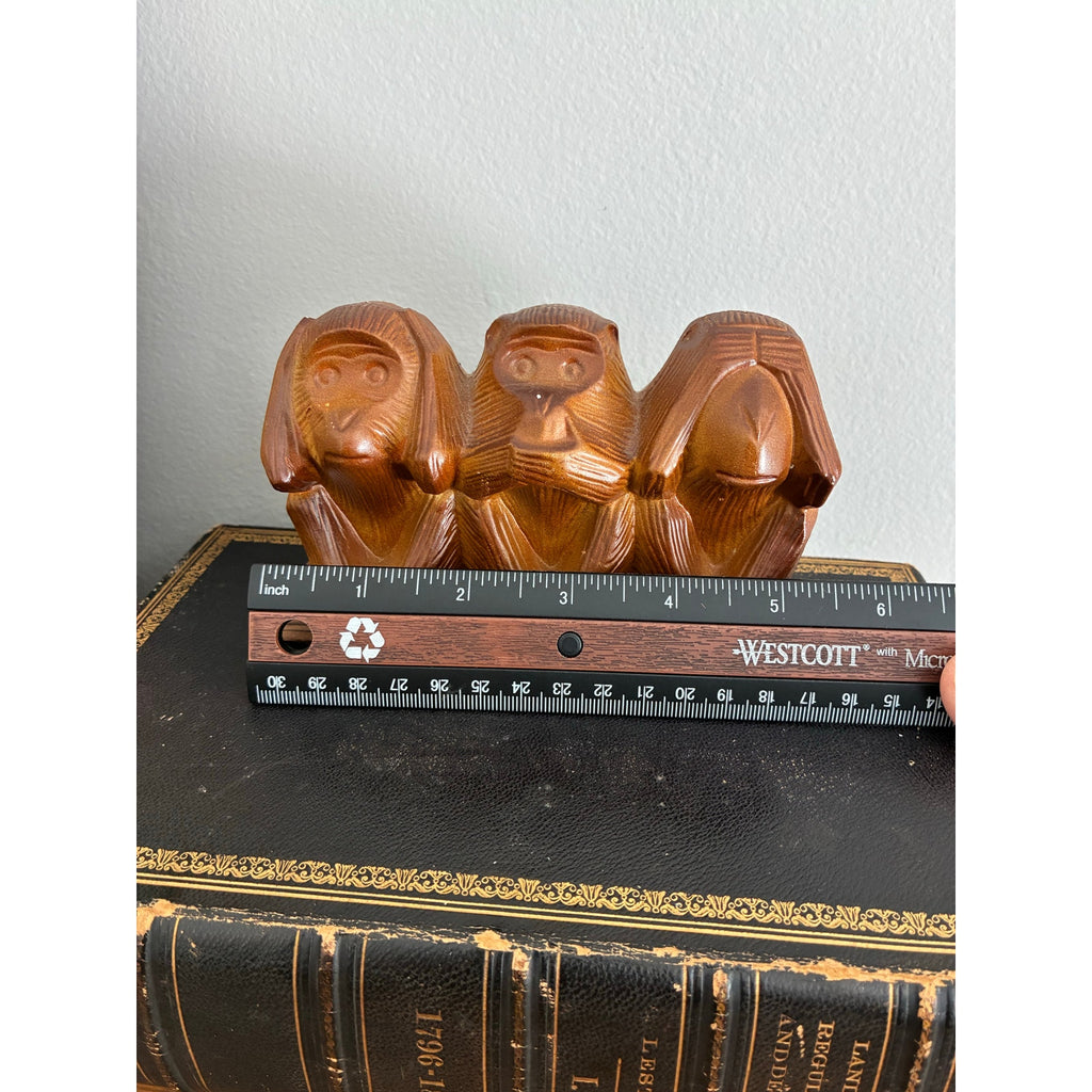 Vintage Hand-Carved Wooden Three Wise Monkeys Figurine | See No Evil Hear No Evil Speak No Evil