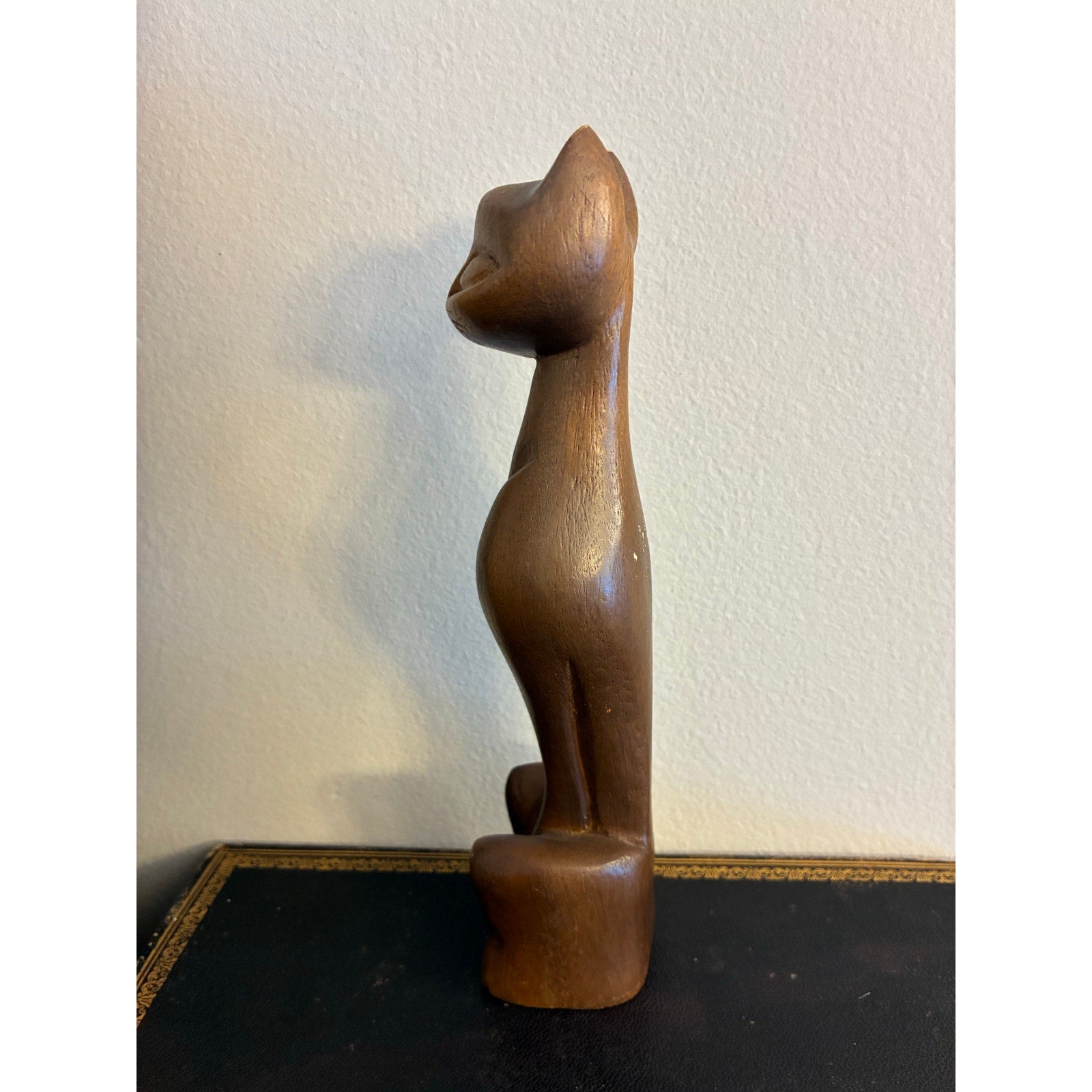 Vintage MCM Hand-Carved Wooden Siamese Cat Statue | Mid Century Modern Decor