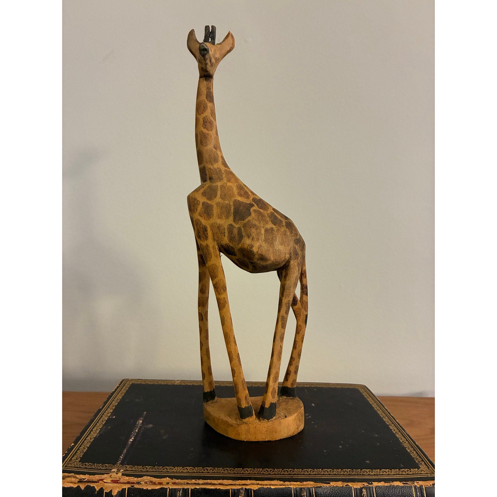 Vintage Hand-Carved Wooden Giraffe Figurine