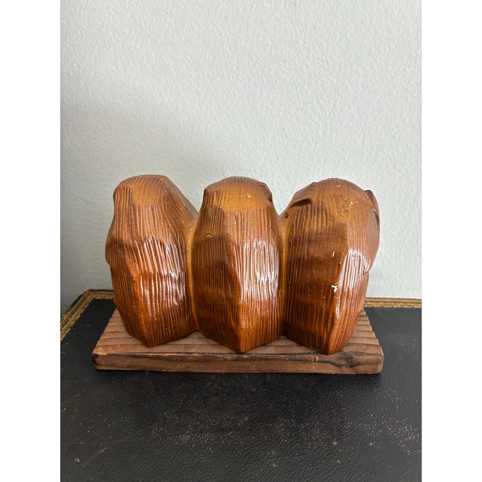 Vintage Hand-Carved Wooden Three Wise Monkeys Figurine | See No Evil Hear No Evil Speak No Evil