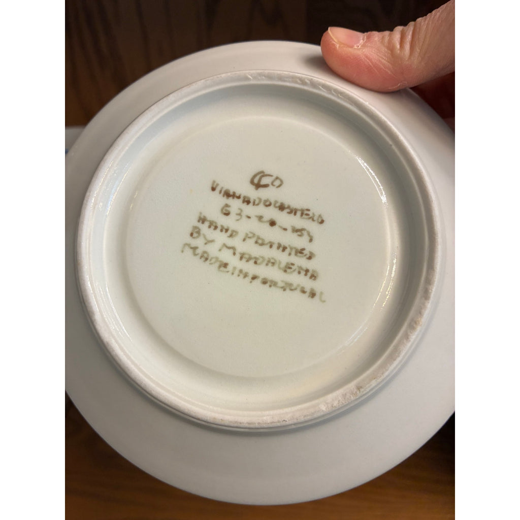 Viana do Castelo Portuguese Hand Painted Signed Cups & Saucers – Blue Floral, Set of 6