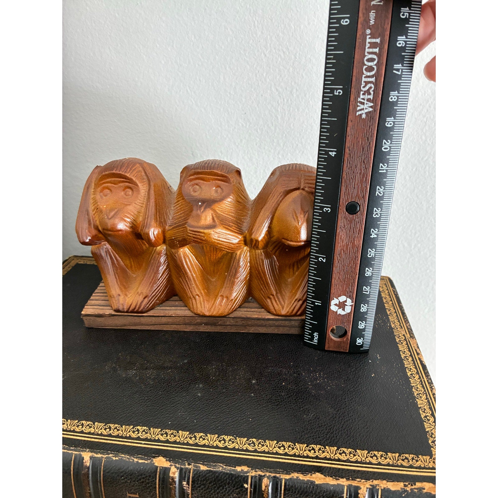 Vintage Hand-Carved Wooden Three Wise Monkeys Figurine | See No Evil Hear No Evil Speak No Evil