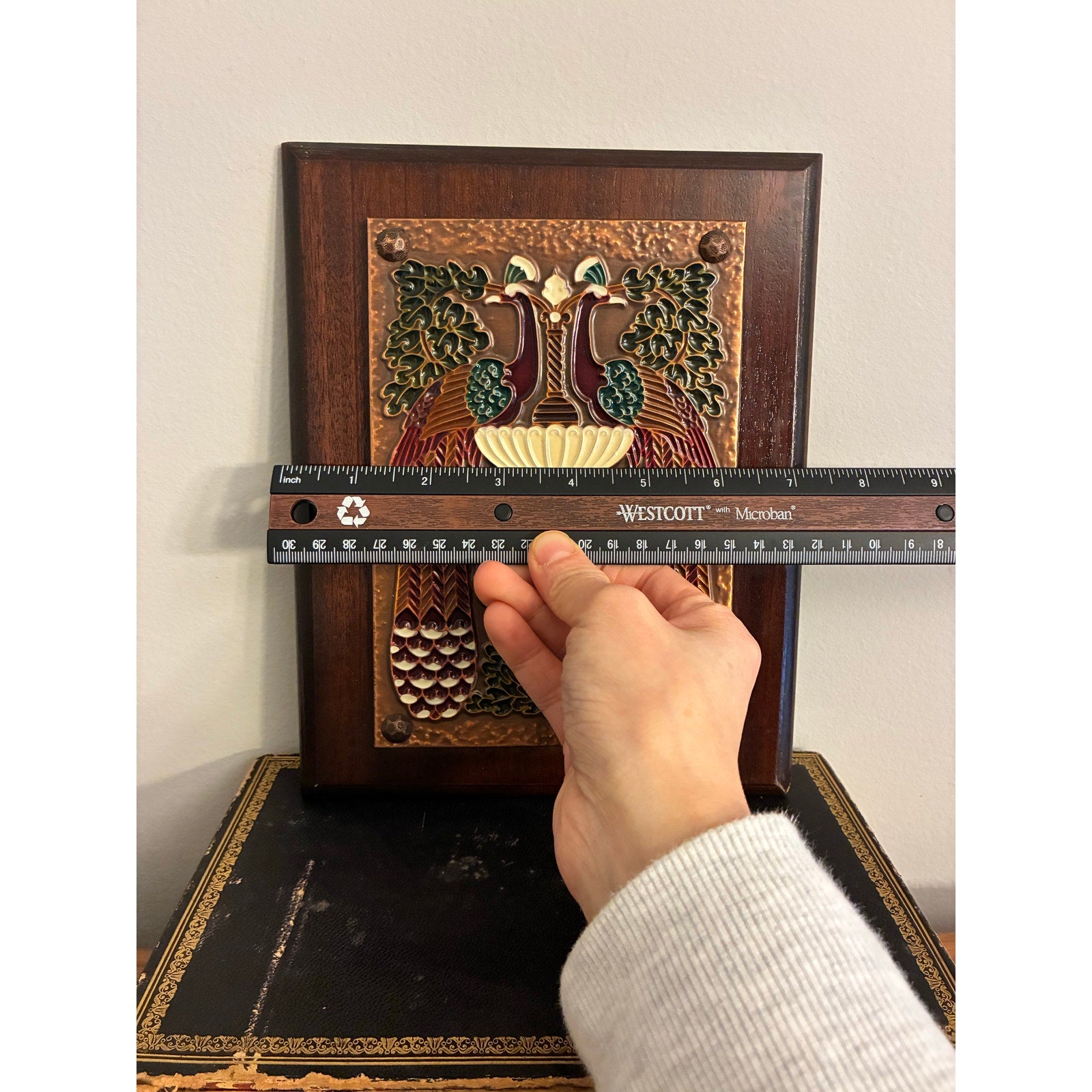 Vintage AETHRA Greek Copper Wall Plaque with Ceramic Relief