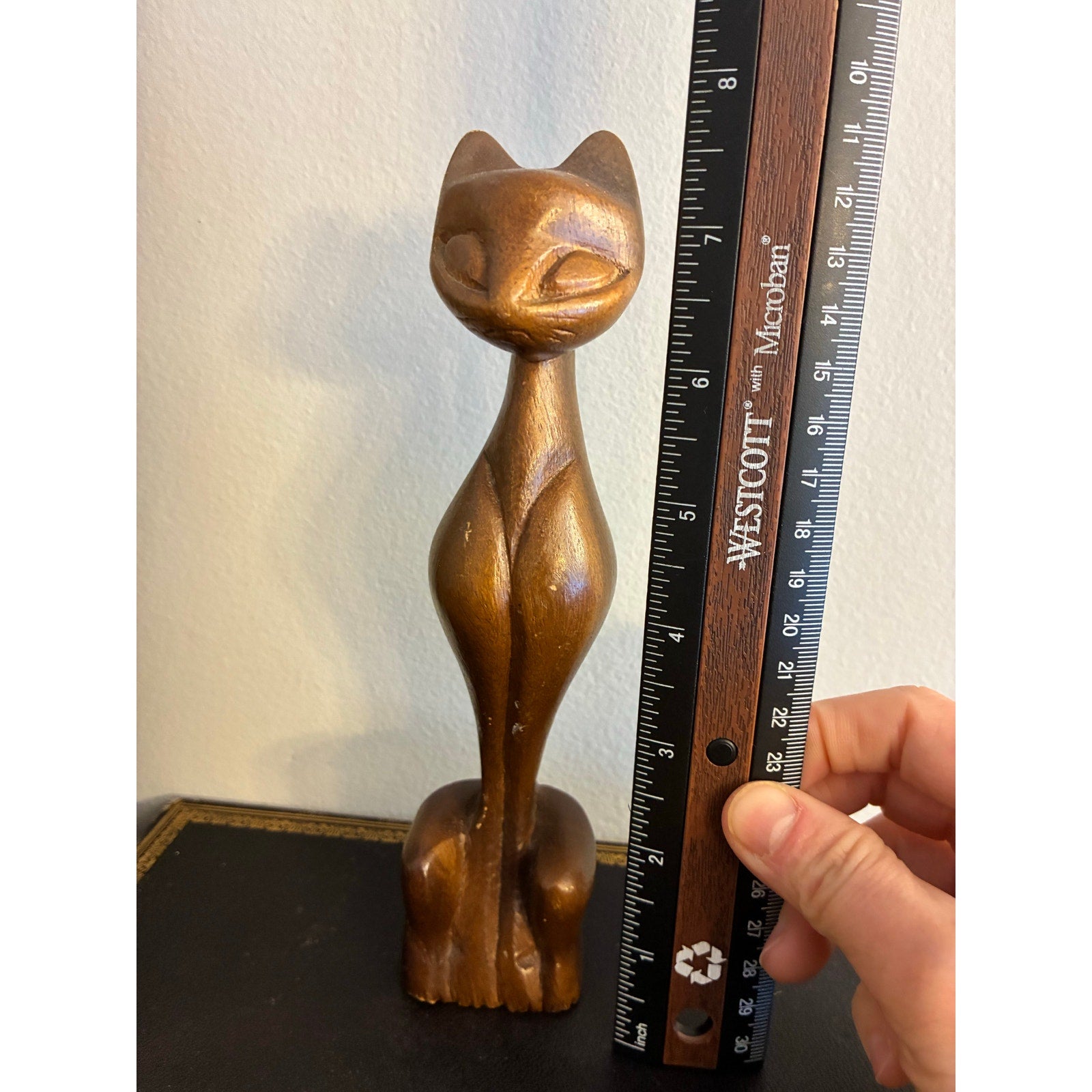 Vintage MCM Hand-Carved Wooden Siamese Cat Statue | Mid Century Modern Decor
