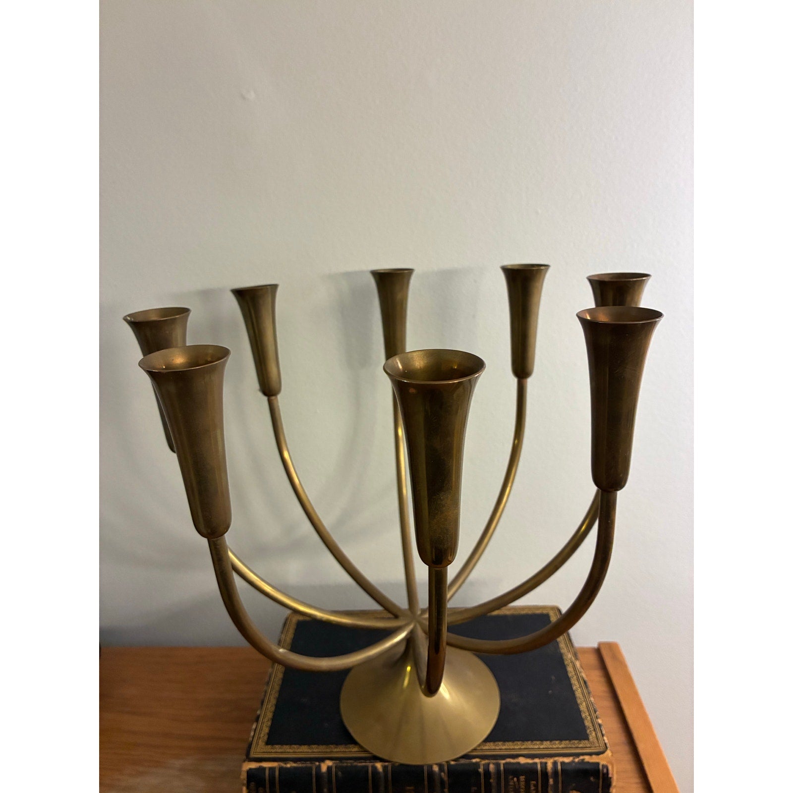 Vintage Mid-Century Modern brass 8-arm candelabra