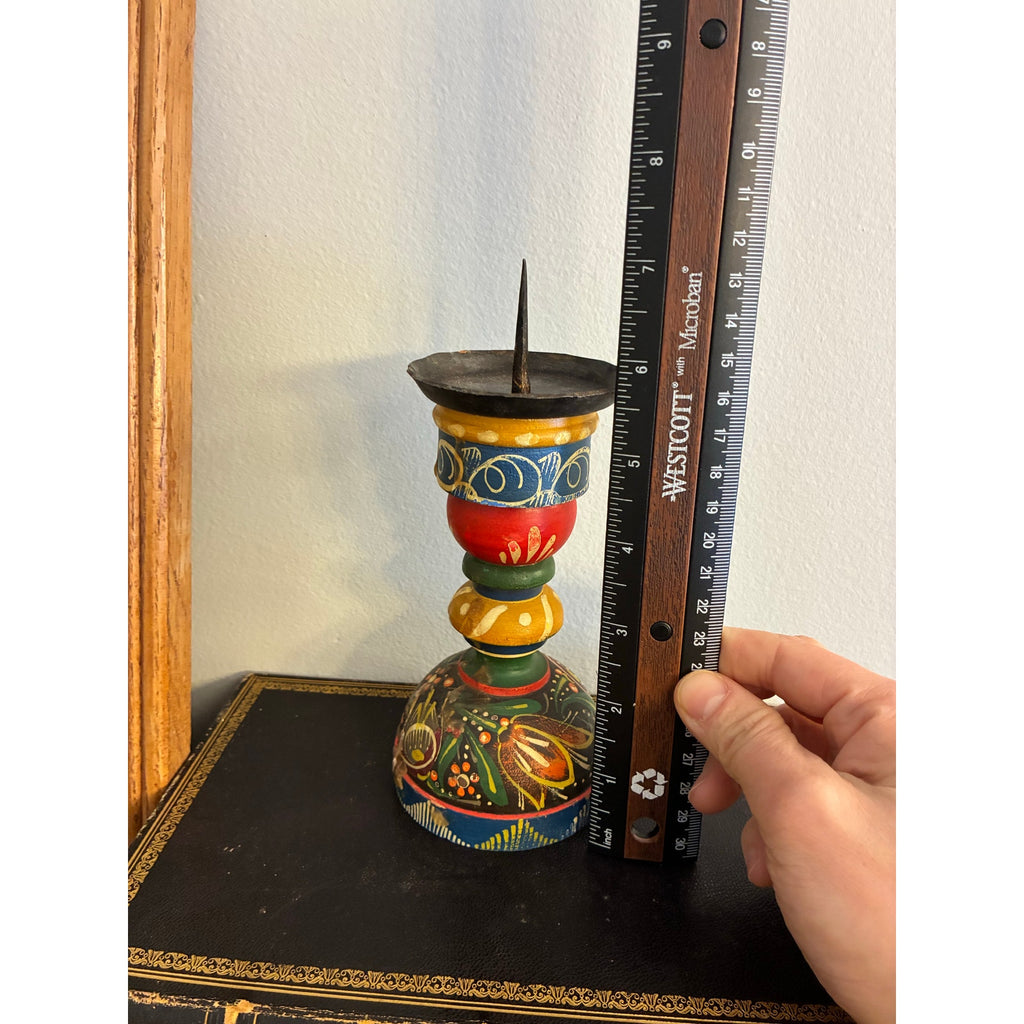 Vintage West Germany folk art candlestick holder, Bauernmalerei (peasant painting) style