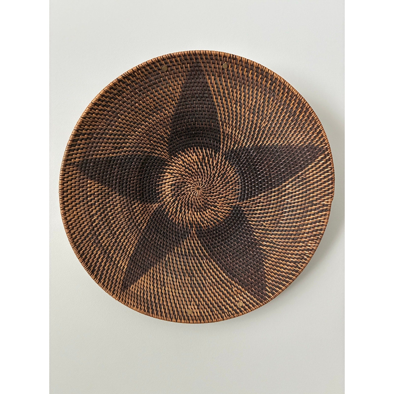 Vintage Round Woven Bowl with Handles Bohemian Tray Natural Boho Decor 19”