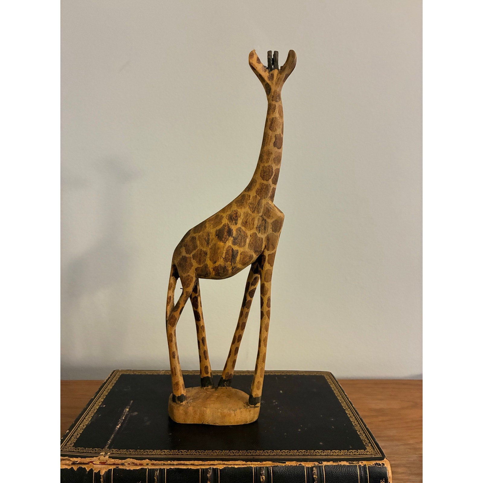 Vintage Hand-Carved Wooden Giraffe Figurine