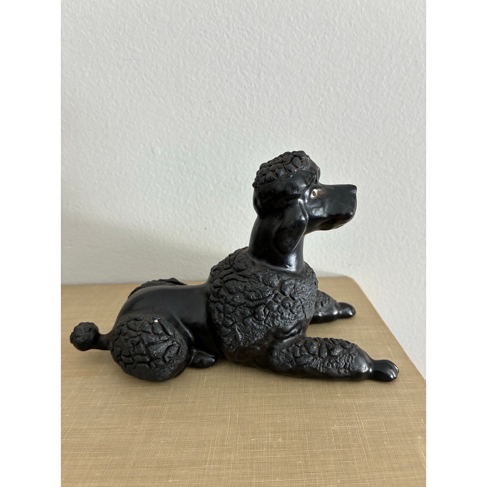 Vintage 1950s Black Ceramic Poodle Figurine- Mid-century decor