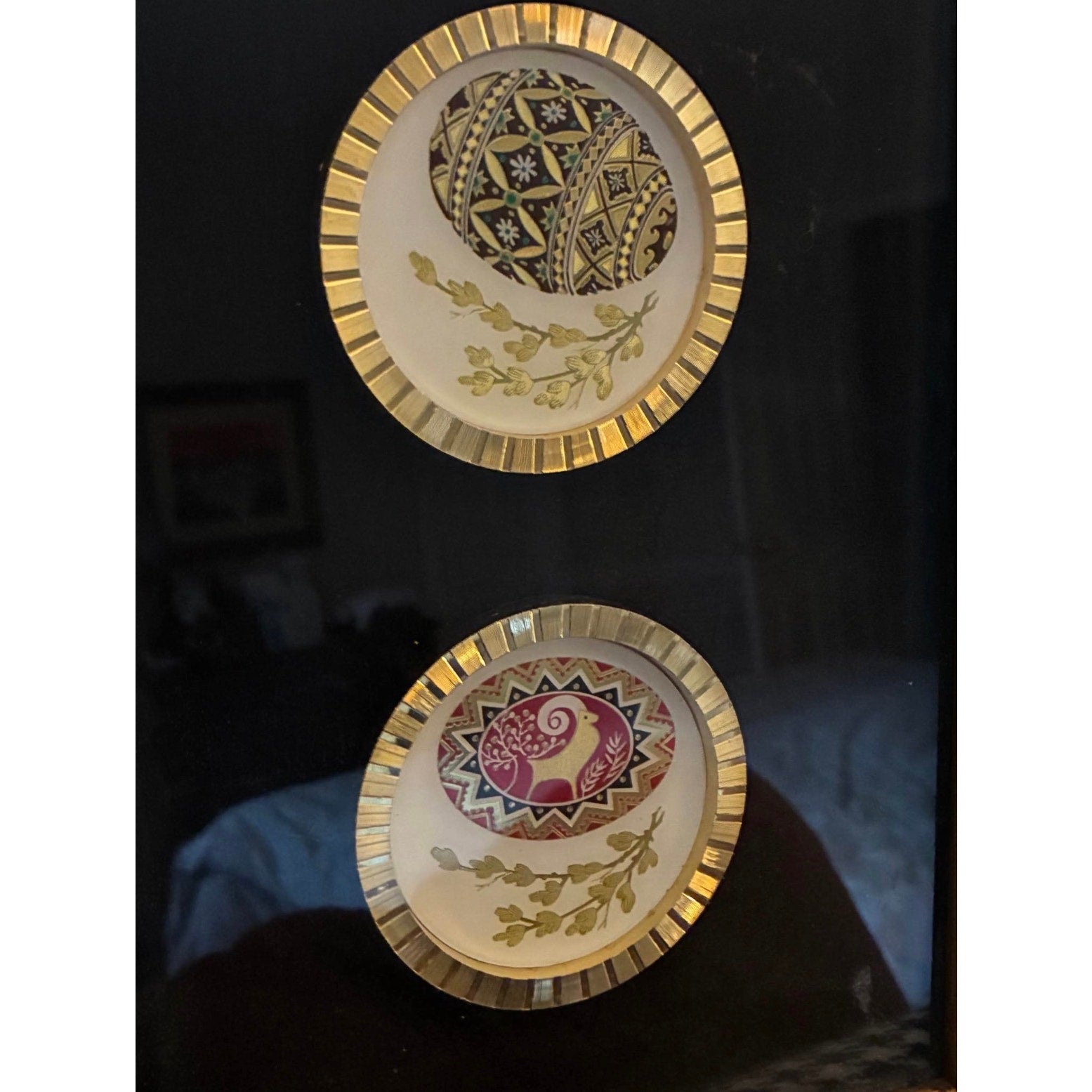 Wooden framed 4 Vintage Gold Encrusted Muirfield 9136 Magnificence Faberge Egg Plates - Vintage Wall decor