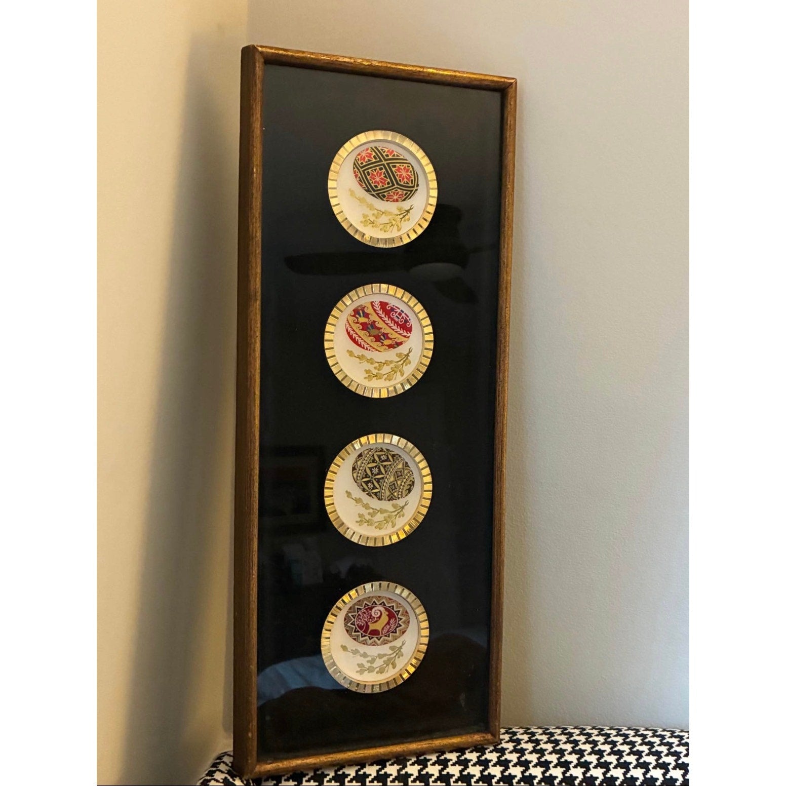 Wooden framed 4 Vintage Gold Encrusted Muirfield 9136 Magnificence Faberge Egg Plates - Vintage Wall decor