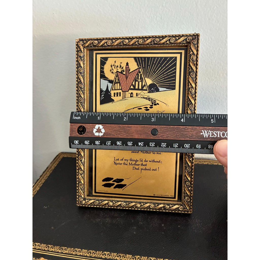 Vintage 1930 Art Deco "Mother" motto print with golden ornate frame