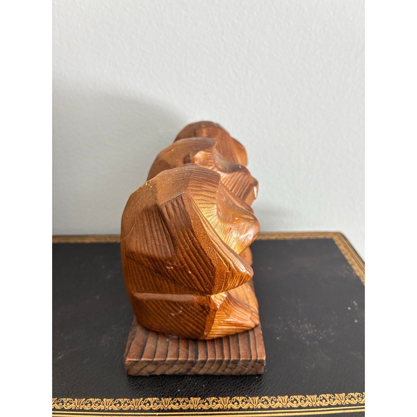 Vintage Hand-Carved Wooden Three Wise Monkeys Figurine | See No Evil Hear No Evil Speak No Evil