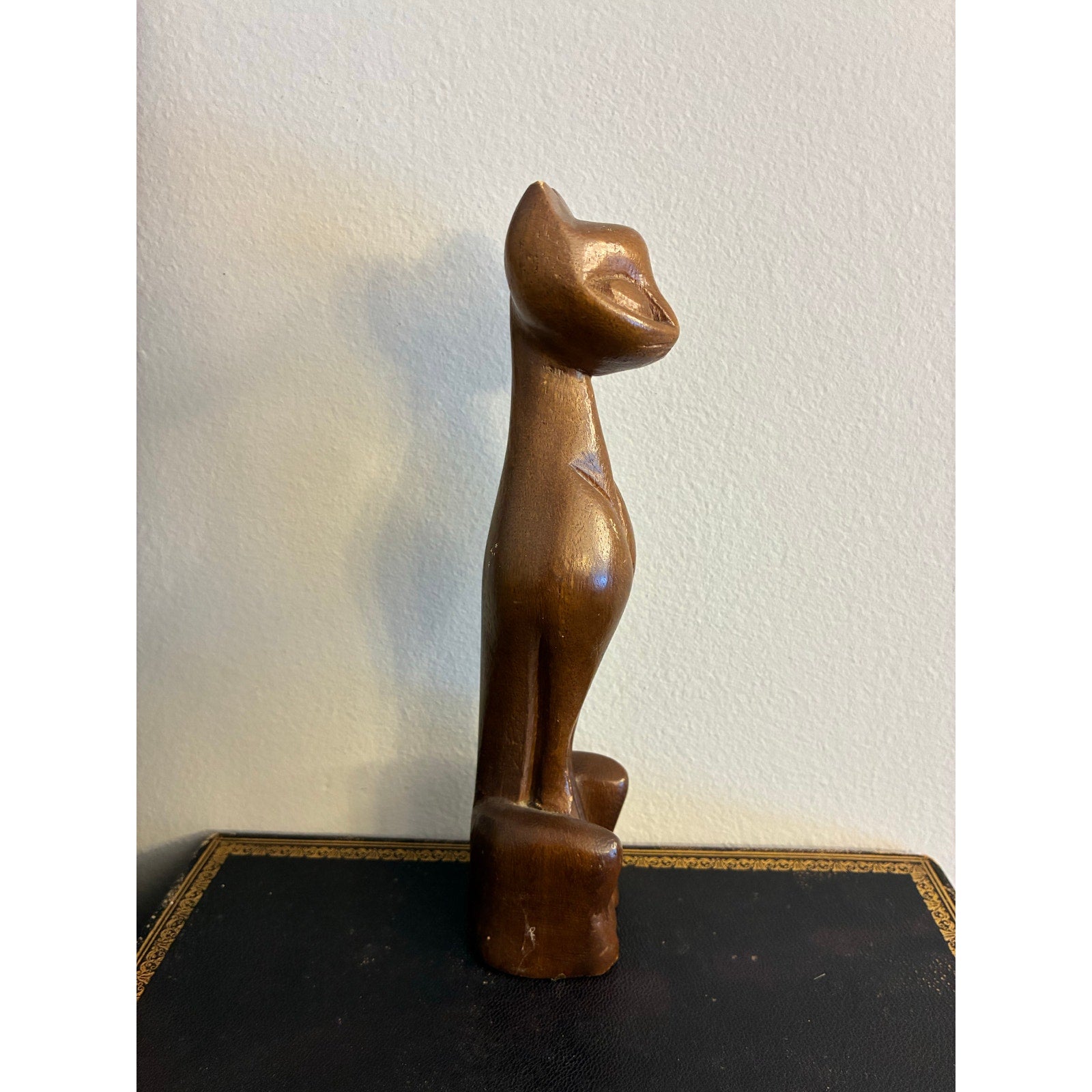 Vintage MCM Hand-Carved Wooden Siamese Cat Statue | Mid Century Modern Decor