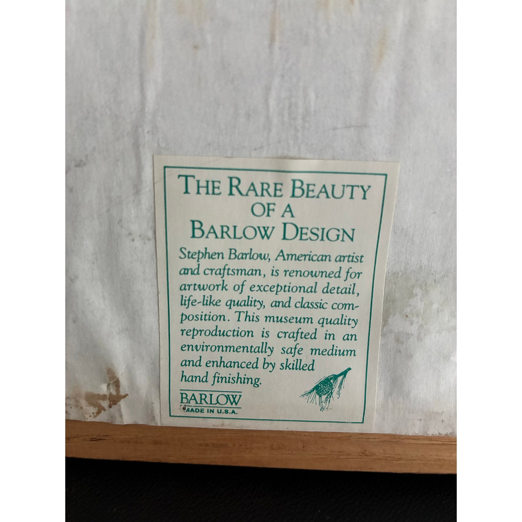 Vintage small Stephen Barlow Scrimshaw Oval Framed Polymer Matted Pheasants | Vintage Wall Art