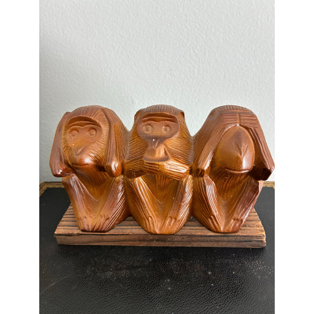 Vintage Hand-Carved Wooden Three Wise Monkeys Figurine | See No Evil Hear No Evil Speak No Evil