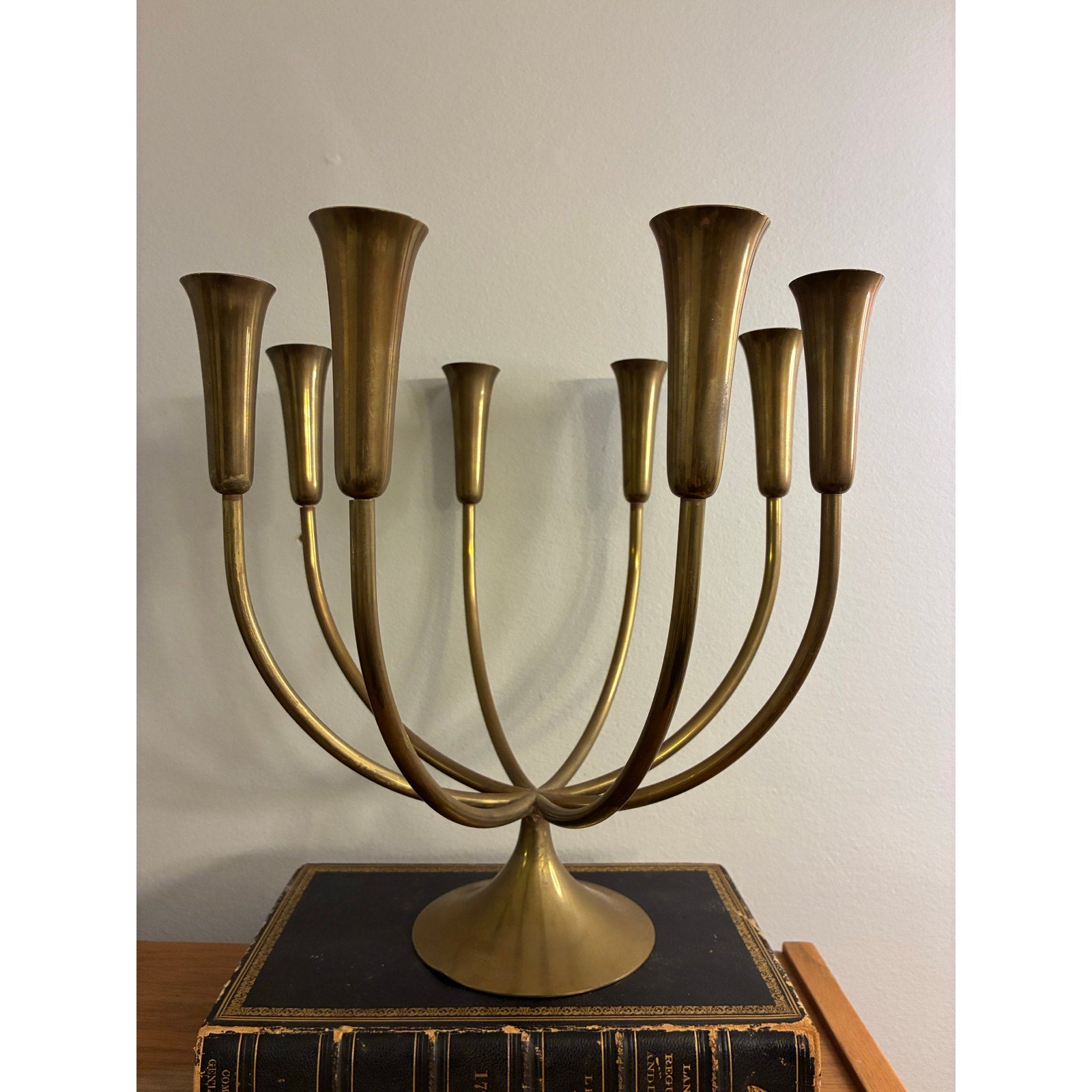 Vintage Mid-Century Modern brass 8-arm candelabra