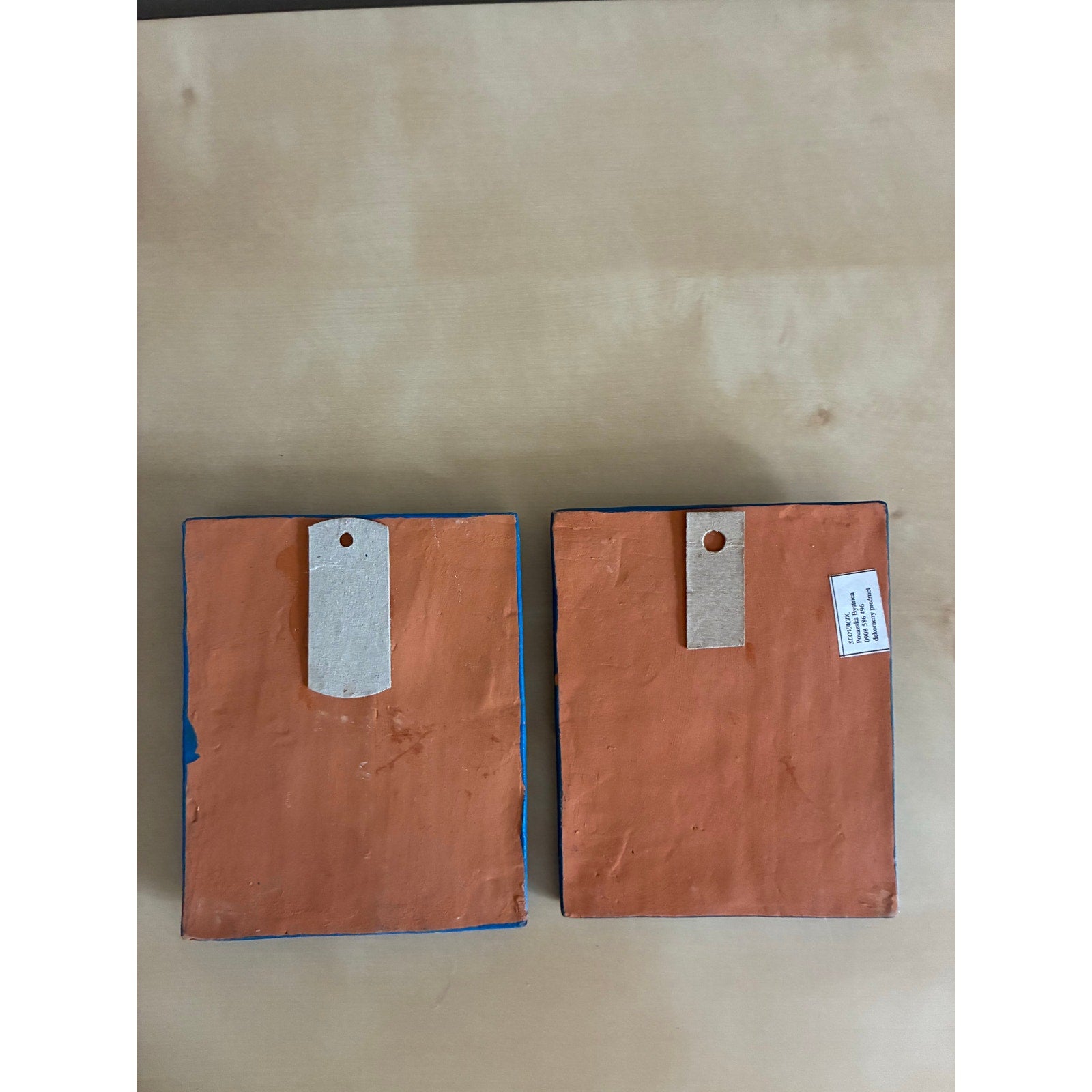 Vintage European folk art - hand carved Slovakia clay wall decor - pair