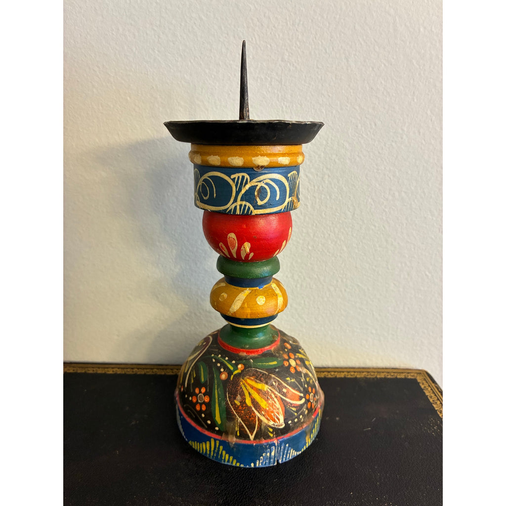 Vintage West Germany folk art candlestick holder, Bauernmalerei (peasant painting) style
