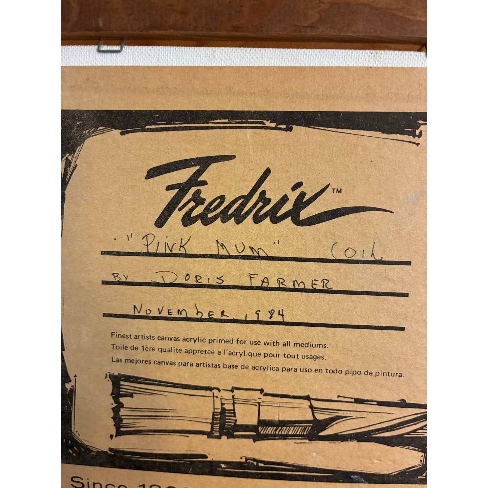 Vintage Signed Floral Acrylic Painting “Pink Mum” by Doris Farmer (1984)