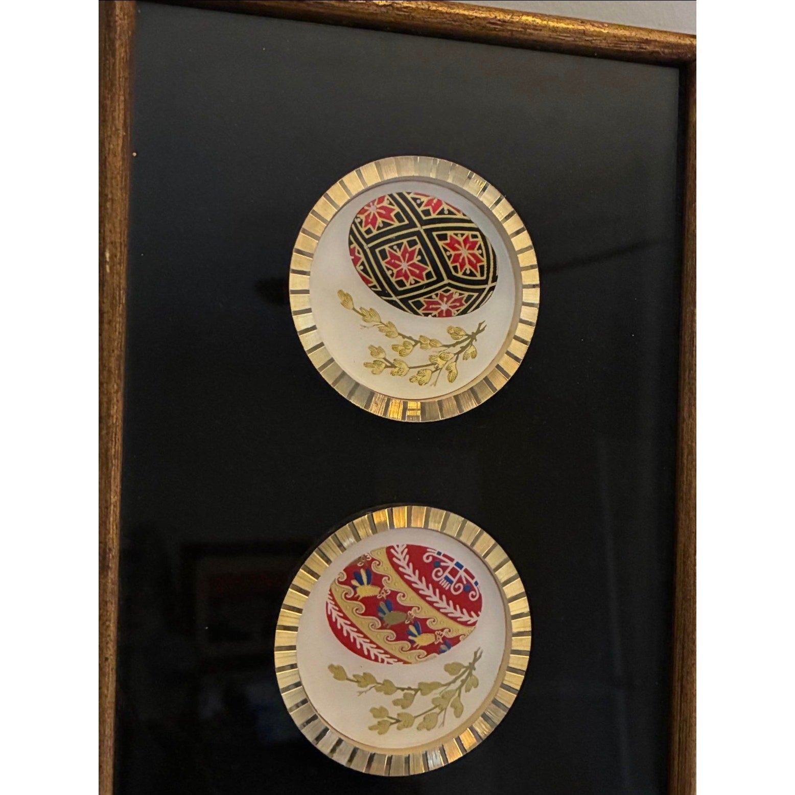 Wooden framed 4 Vintage Gold Encrusted Muirfield 9136 Magnificence Faberge Egg Plates - Vintage Wall decor