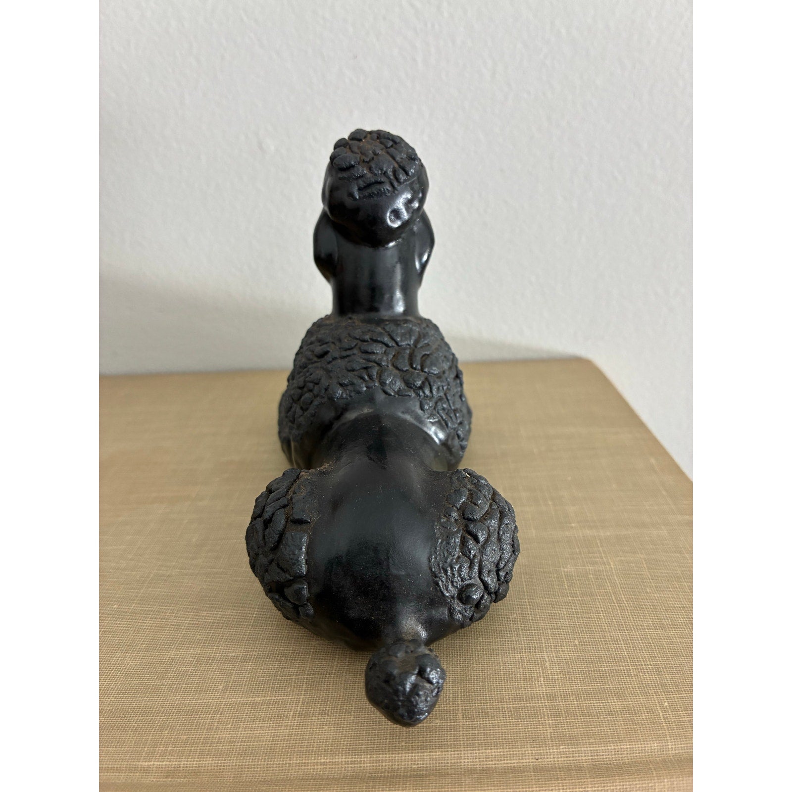 Vintage 1950s Black Ceramic Poodle Figurine- Mid-century decor