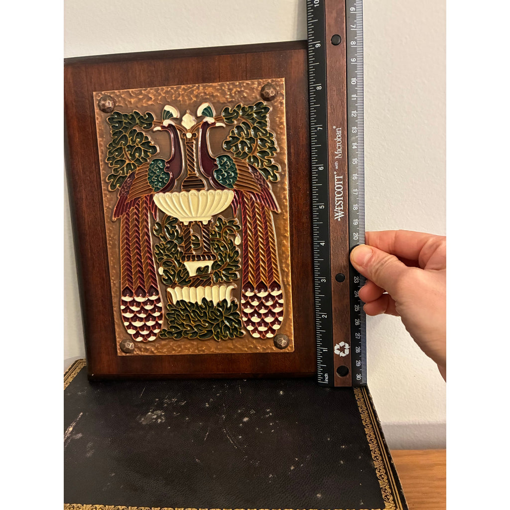 Vintage AETHRA Greek Copper Wall Plaque with Ceramic Relief