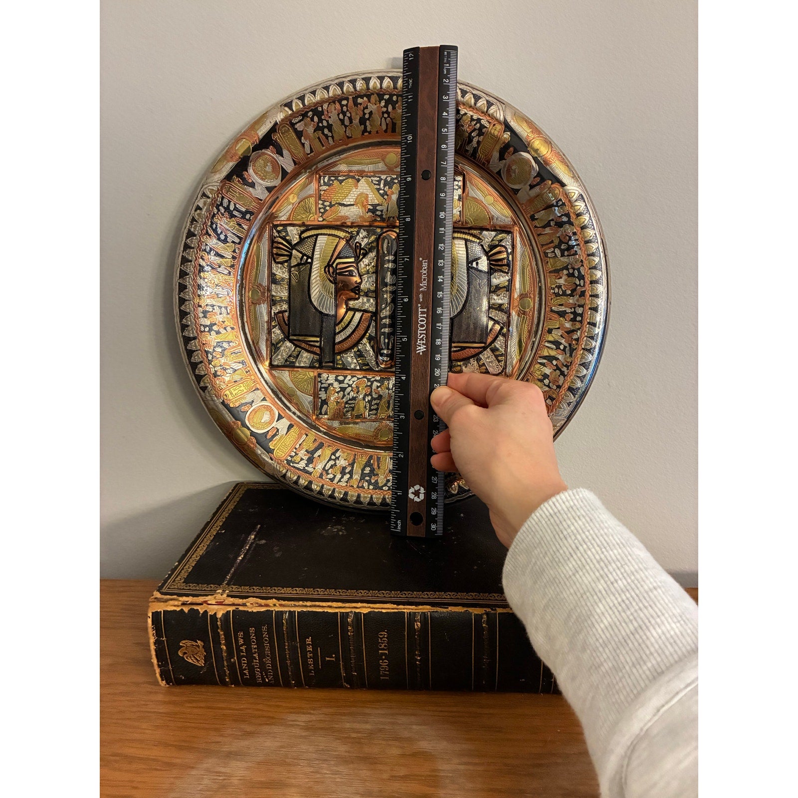 Vintage Egyptian Revival Brass Wall Plate with Pharaoh Relief