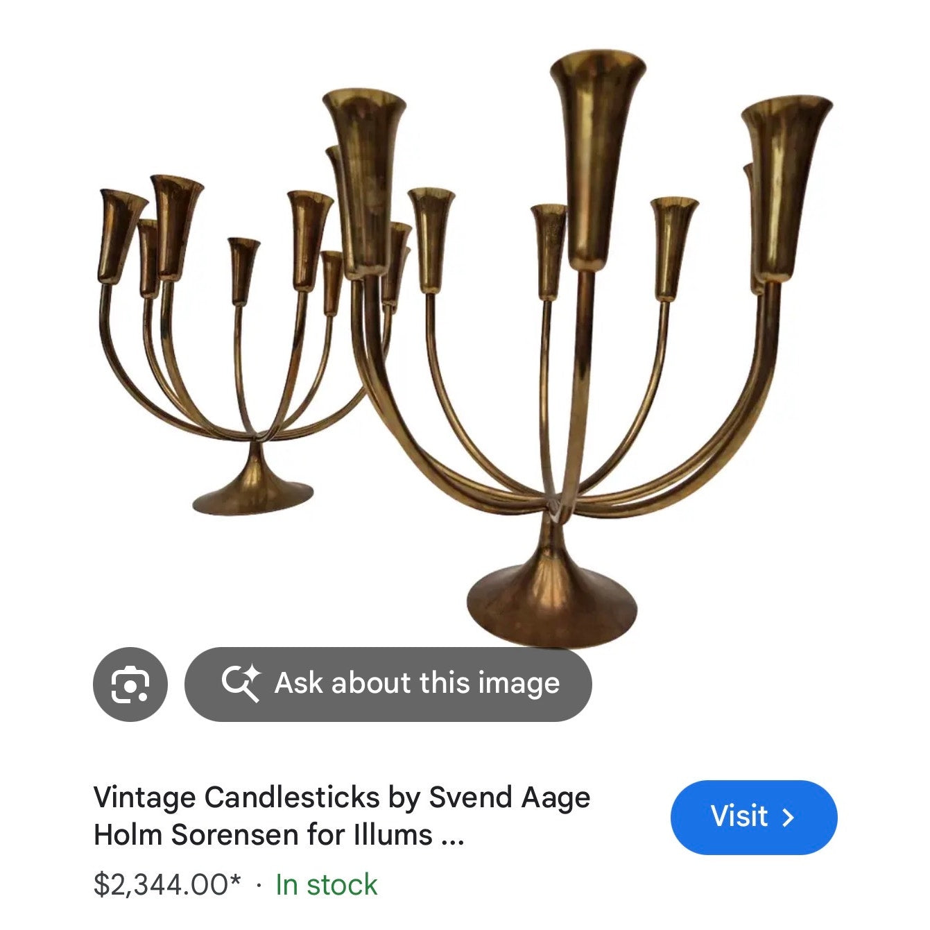 Vintage Mid-Century Modern brass 8-arm candelabra