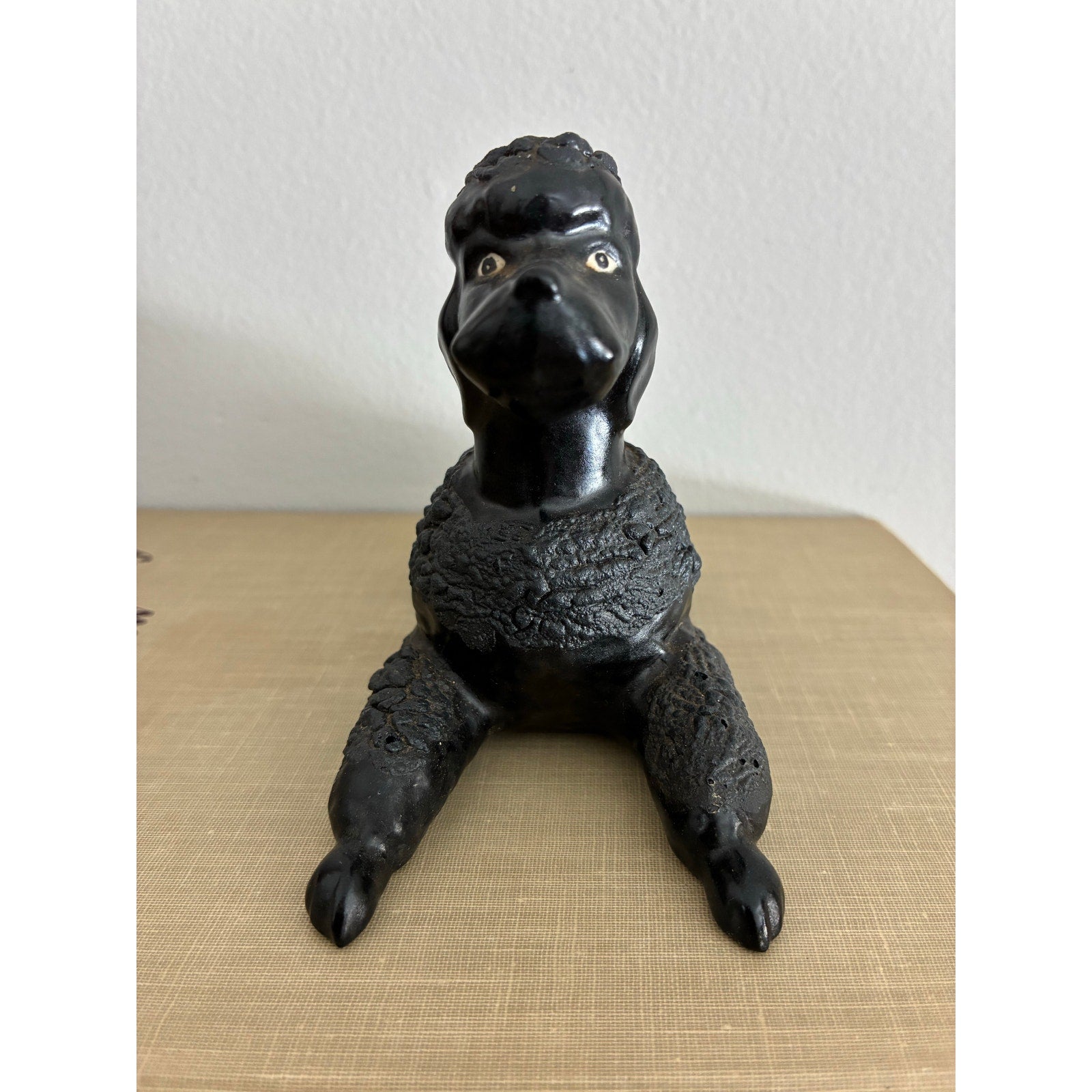 Vintage 1950s Black Ceramic Poodle Figurine- Mid-century decor