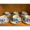 Viana do Castelo Portuguese Hand Painted Signed Cups & Saucers – Blue Floral, Set of 6