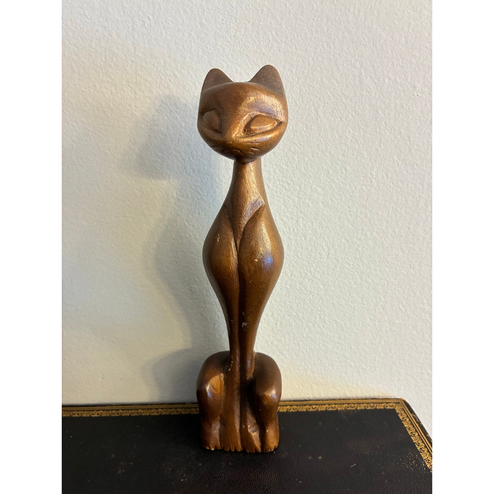 Vintage MCM Hand-Carved Wooden Siamese Cat Statue | Mid Century Modern Decor