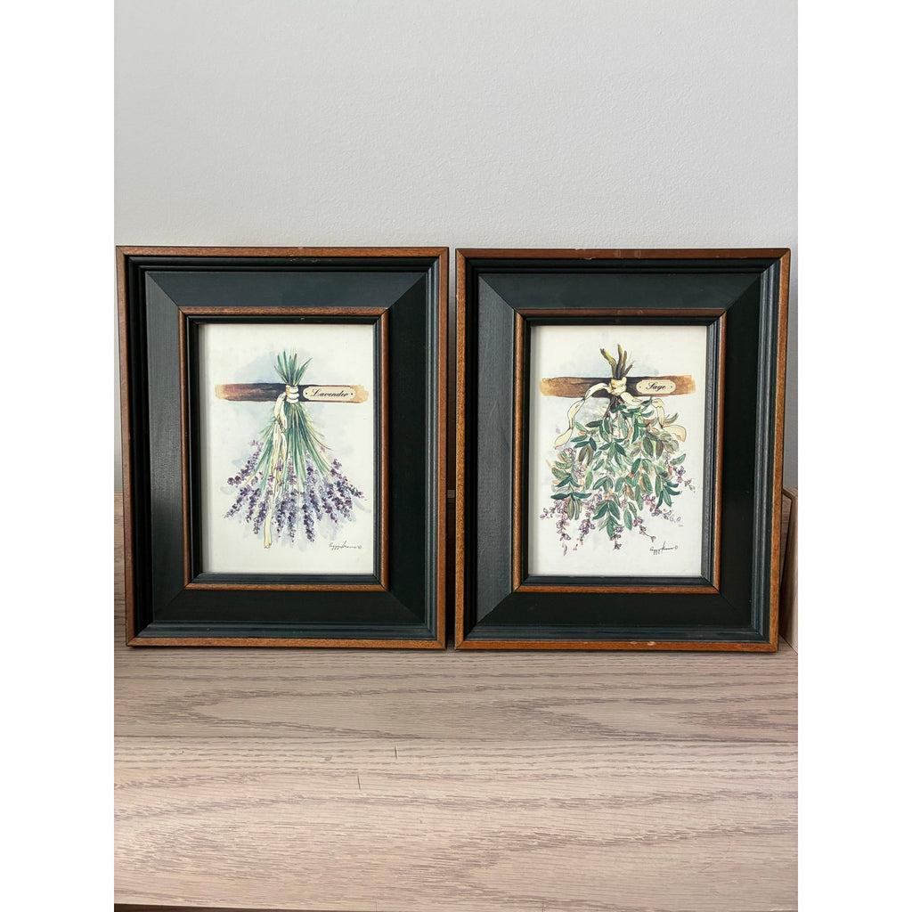 Peggy Abrams Framed Botanical Prints "Rosemary" and "Sage" - 2 Pieces Watercolor Herb Wall- set of 2