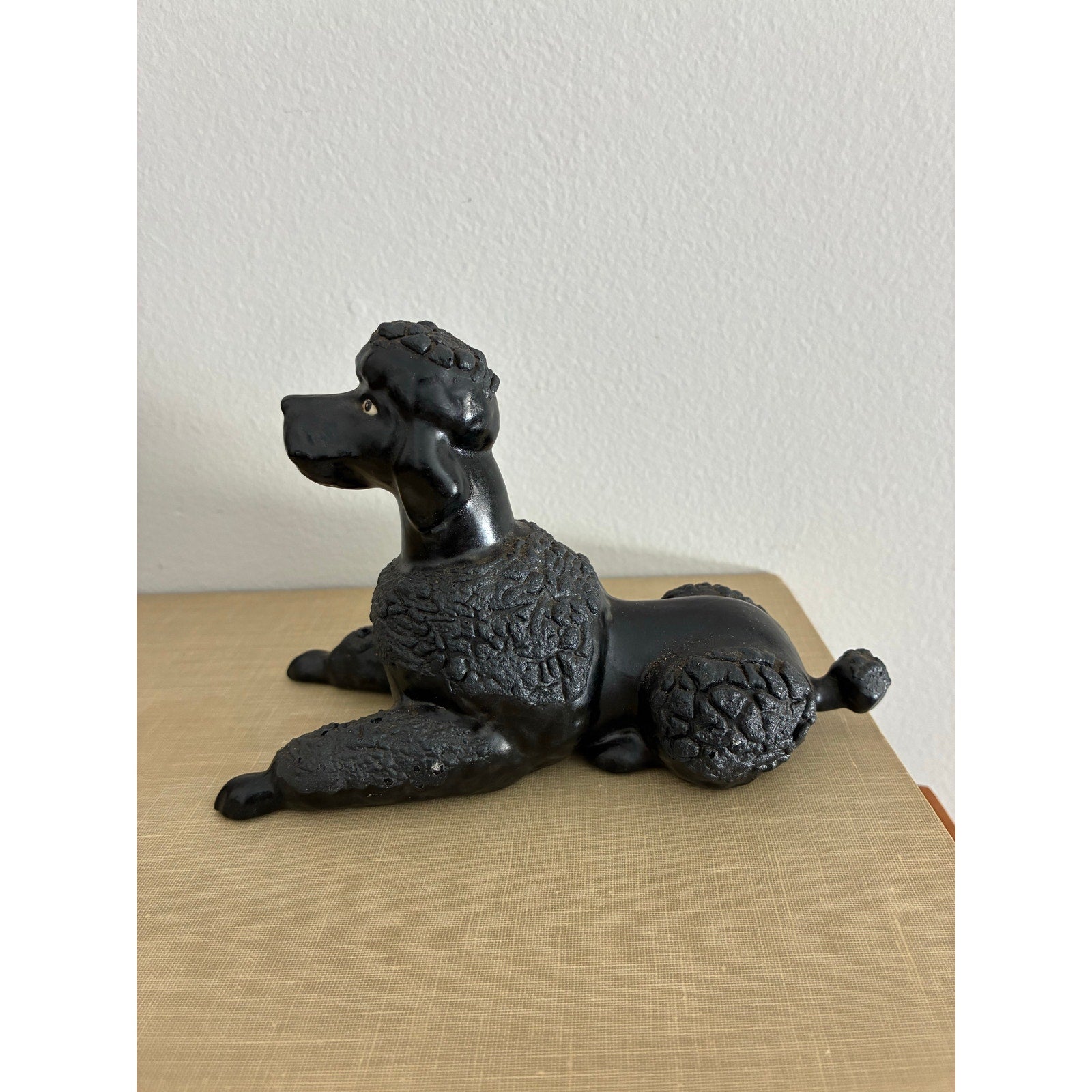 Vintage 1950s Black Ceramic Poodle Figurine- Mid-century decor