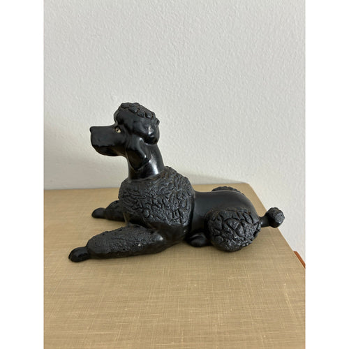 Vintage 1950s Black Ceramic Poodle Figurine- Mid-century decor
