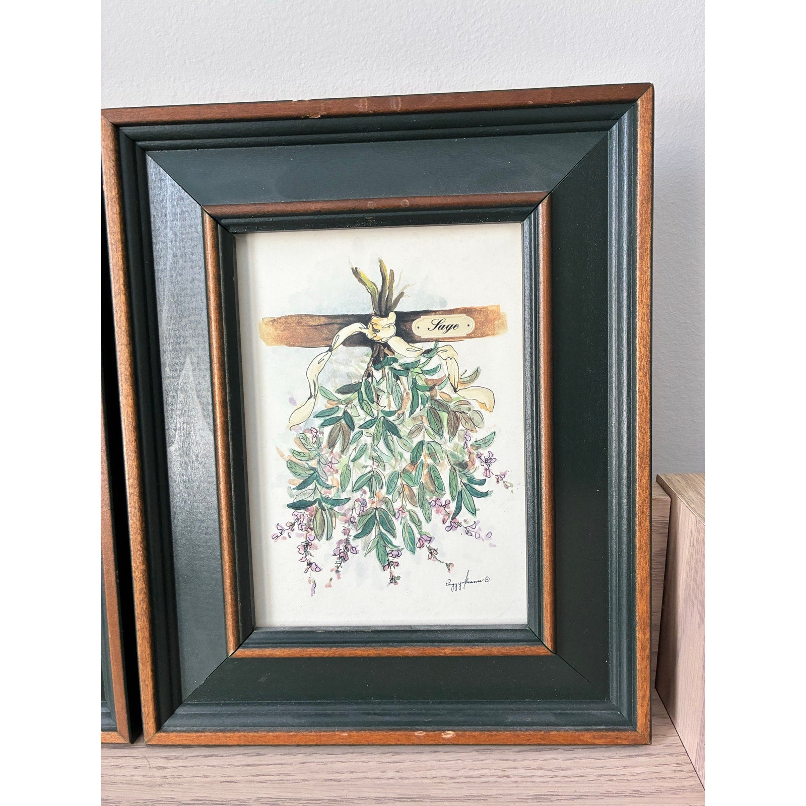 Peggy Abrams Framed Botanical Prints "Rosemary" and "Sage" - 2 Pieces Watercolor Herb Wall- set of 2