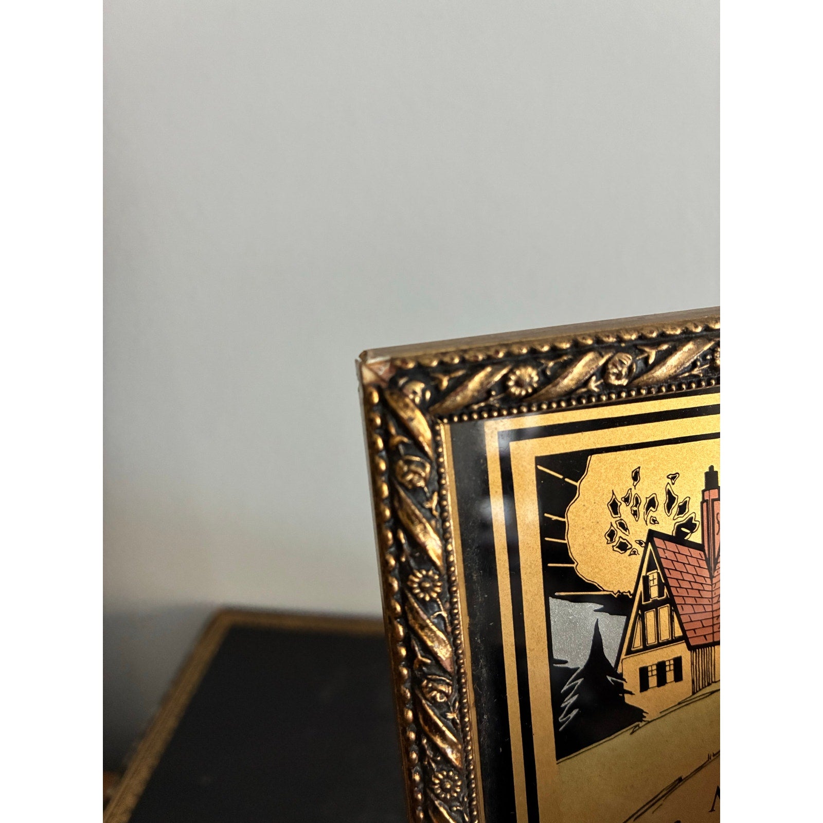 Vintage 1930 Art Deco "Mother" motto print with golden ornate frame