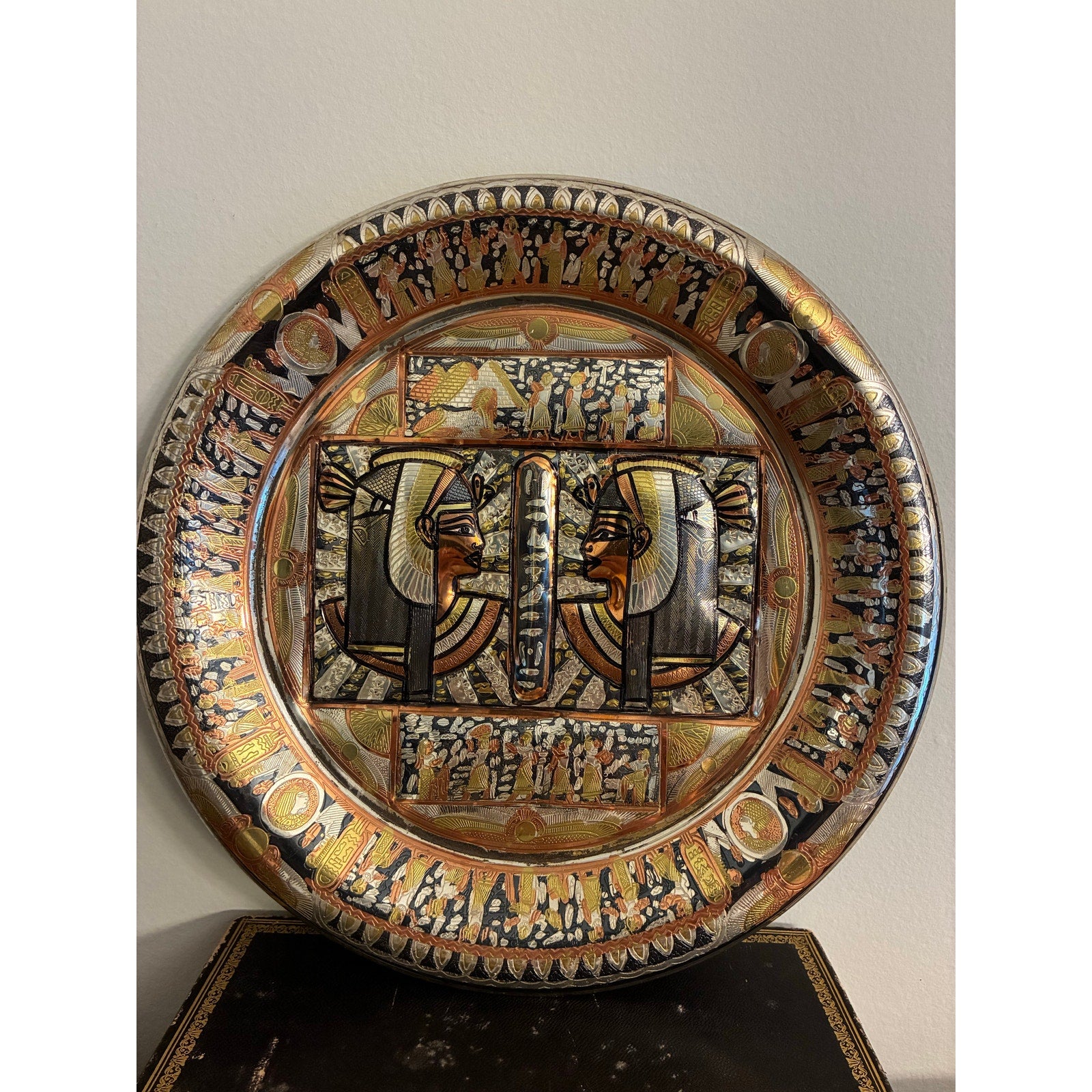 Vintage Egyptian Revival Brass Wall Plate with Pharaoh Relief